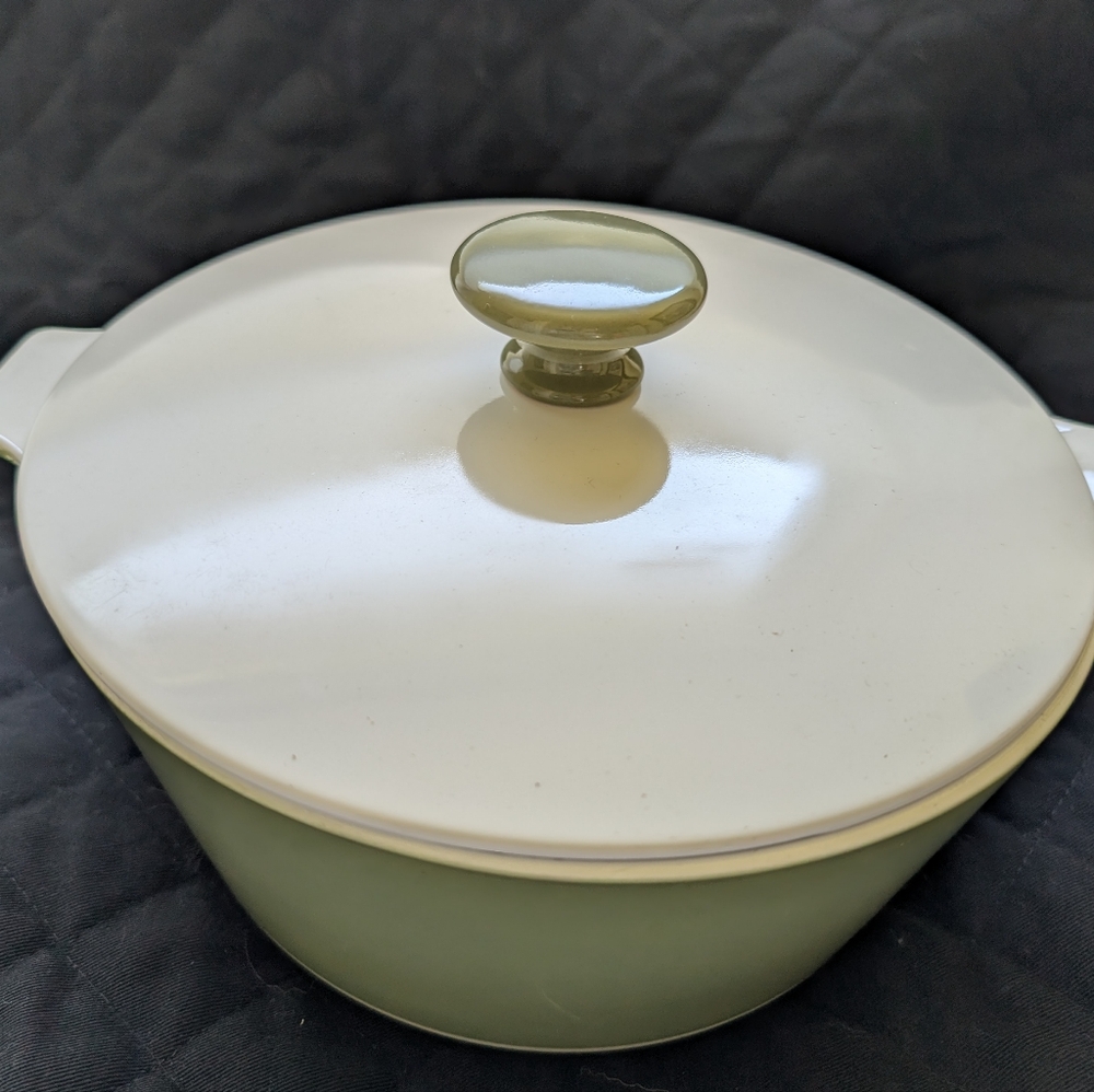 Vintage Corning Ware Green and Cream Lidded Pot